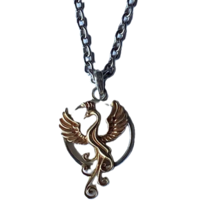 Rise from the ashes and embrace renewal with the Ascendancy Phoenix Pendant. This exquisite piece, crafted from gleaming 18Kt yellow and white gold, depicts a majestic phoenix in mid-flight. The warm yellow gold captures the fiery essence of the mythical bird, while the cool white gold accentuates its powerful wings.
