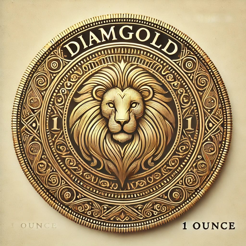 Diamgold gold coin with a majestic lion design