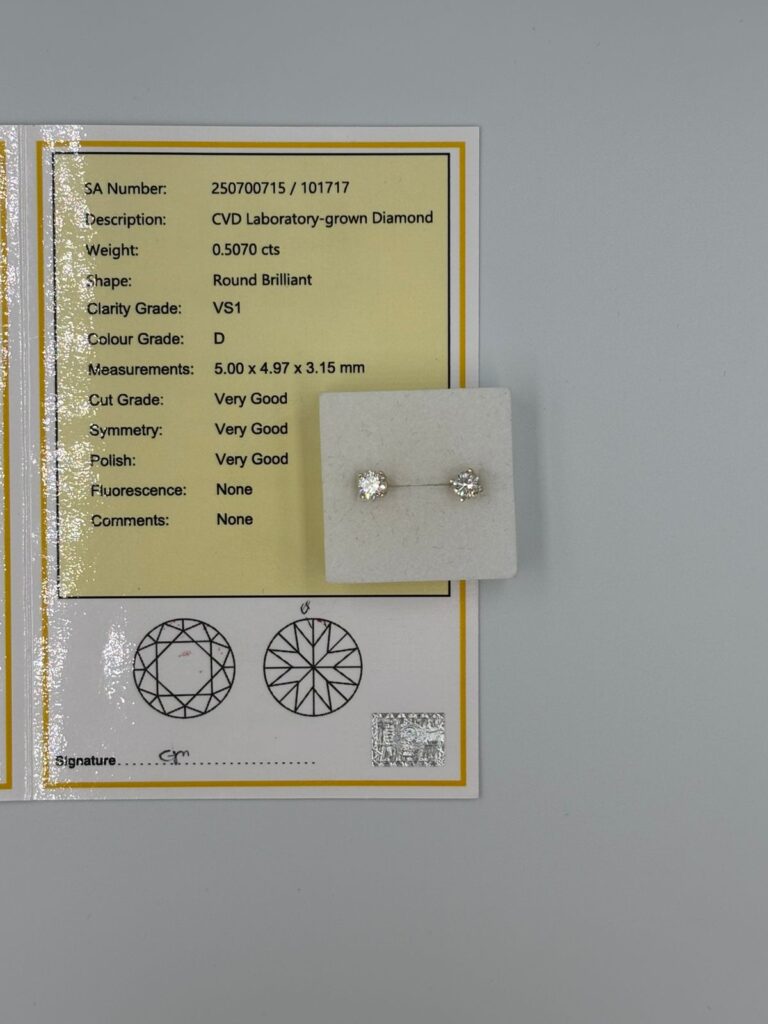 Elevate your look with the breathtaking Lightbox sparkle of these lab grown diamond stud earrings. This calibrated, matched pair features a total weight of 1 carat, with each diamond carefully selected for its exceptional fire and brilliance. The unique Lightbox design ensures maximum light reflection, making these earrings an everyday statement piece that catches the eye from every angle. Perfect for any occasion, these stunning studs offer all the beauty and quality of a natural diamond at an accessible lab grown diamond price.