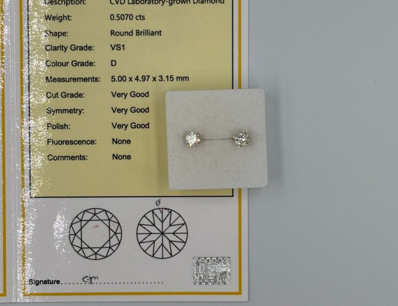 Elevate your look with the breathtaking Lightbox sparkle of these lab grown diamond stud earrings. This calibrated, matched pair features a total weight of 1 carat, with each diamond carefully selected for its exceptional fire and brilliance. The unique Lightbox design ensures maximum light reflection, making these earrings an everyday statement piece that catches the eye from every angle. Perfect for any occasion, these stunning studs offer all the beauty and quality of a natural diamond at an accessible lab grown diamond price.